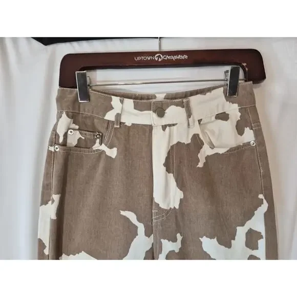 12th Tribe Womens Designer Midland Cow Print Wide Leg Jeans XS - Picture 4 of 8